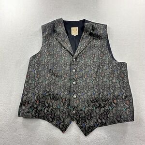 Wah Maker Vest Mens XL Black Paisley Western Suit Waistcoat Belted Cowboy USA